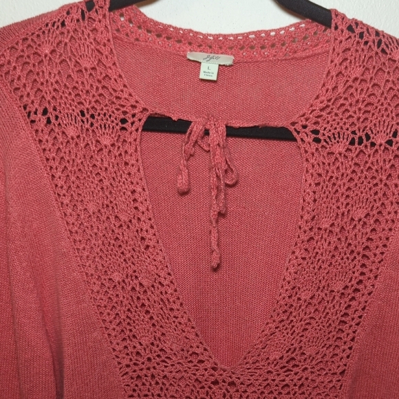 J. Jill Coral Tunic Sweater Crochet Oversized Linen-Cotton Blend Women's Size L - Picture 3 of 6